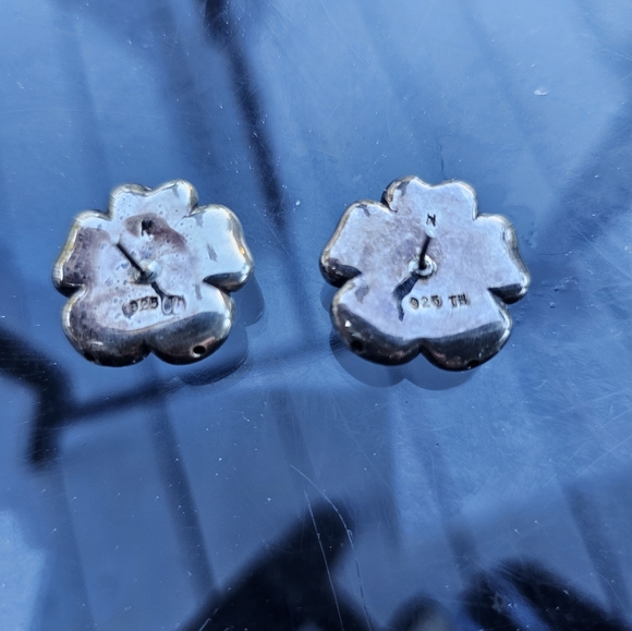 Signed 925 Rose Earrings. Pierced - Picture 2 of 3